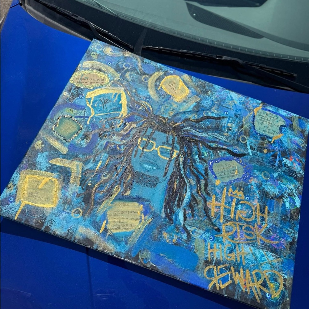 Vibrant Blue and Gold Abstract Canvas - Picture 8 of 10